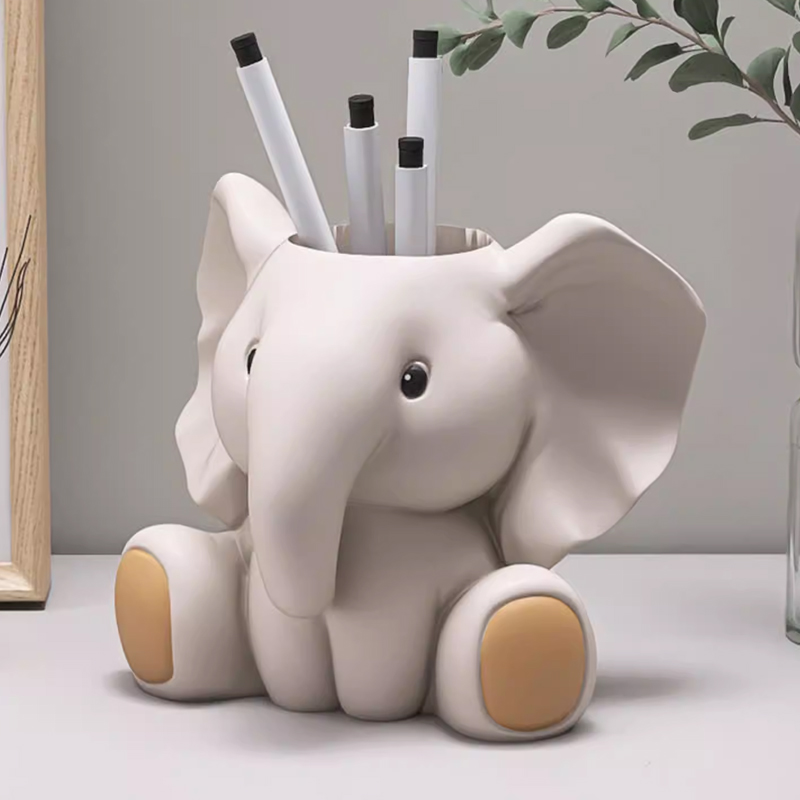 象のペン立て置物/収納ボール - オフィスデスク・子供部屋のインテリア・誕生日ギフト