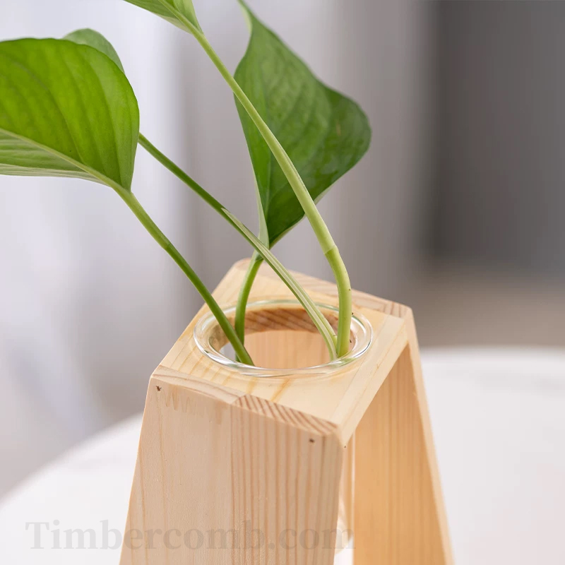 無垢材 立体幾何 花瓶 置物 水耕 試験管 ホルダー リビング オフィス デスク インテリア