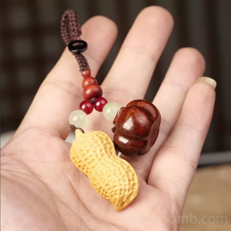 紫檀キーホルダー・つげ木彫刻ペンダント・男女兼用車のキーペンダント・好事発生ペンダント-木彫り高級人気専門店