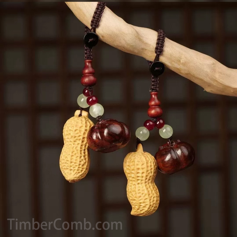 紫檀キーホルダー・つげ木彫刻ペンダント・男女兼用車のキーペンダント・好事発生ペンダント-木彫り高級人気専門店