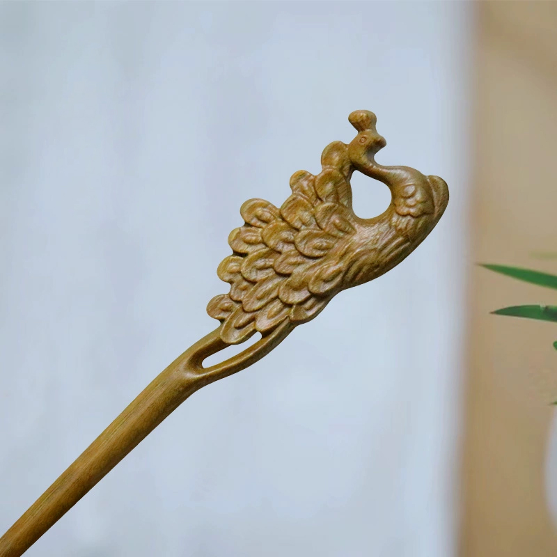 緑檀 かんざし 手作り スティック ピン 繊細 孔雀 ヘアアクセサリー 婦人向け プレゼント