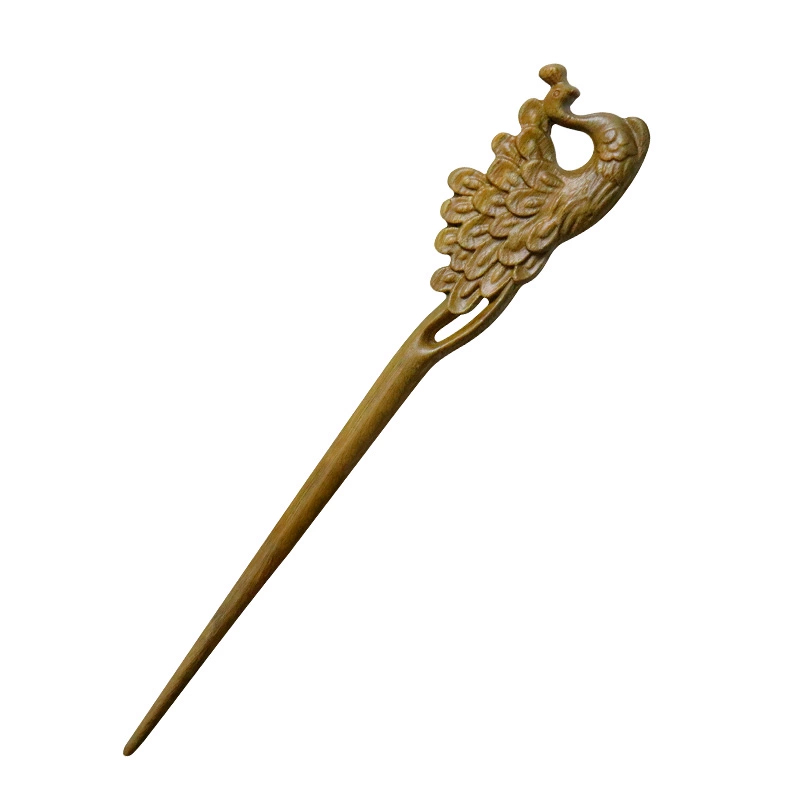 緑檀 かんざし 手作り スティック ピン 繊細 孔雀 ヘアアクセサリー 婦人向け プレゼント