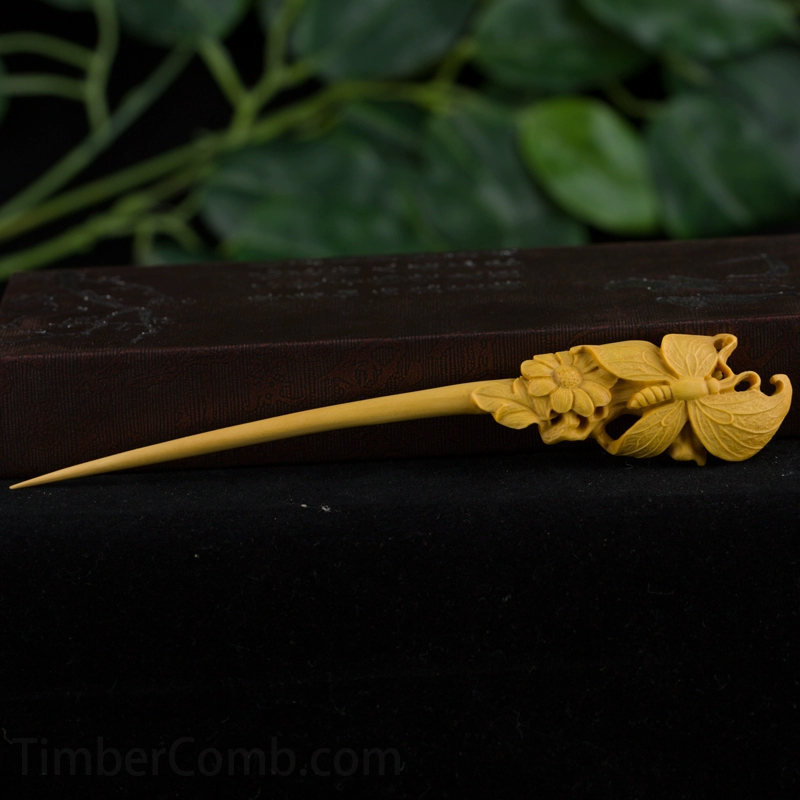 つげ木の彫刻かんざしレトロヘアアクセサリー 古代スタイル無垢材アップド用簪 伝統手芸品-木彫り高級人気専門店
