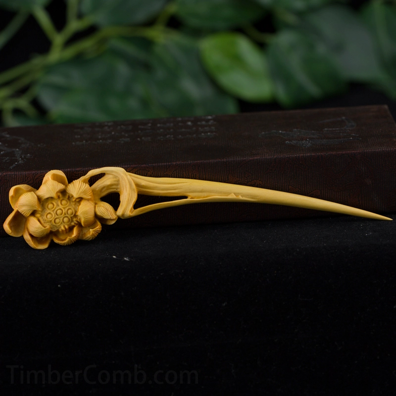 つげ木の彫刻かんざしレトロヘアアクセサリー 古代スタイル無垢材アップド用簪 伝統手芸品-木彫り高級人気専門店