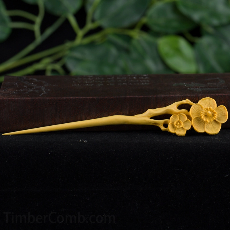 つげ木の彫刻かんざしレトロヘアアクセサリー 古代スタイル無垢材アップド用簪 伝統手芸品-木彫り高級人気専門店