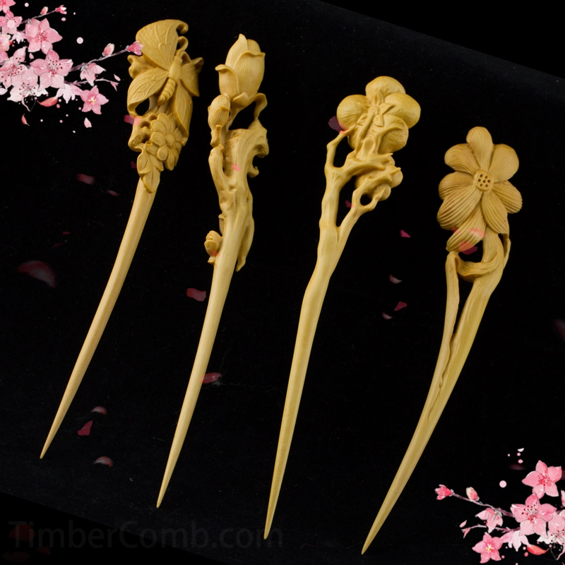 木製 彫刻　本つげ　髪留め　髪飾り　和洋折衷 simple_55561ff3-f720-4edd-9916