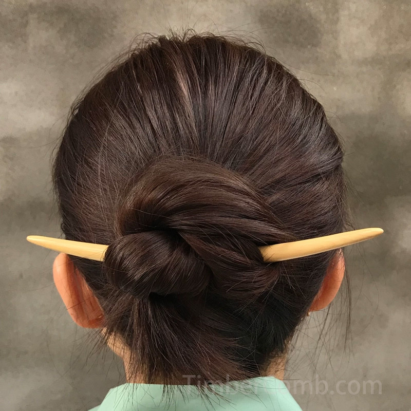 つげ材製 柳の葉眉かんざし、丸頭一文字かんざし古風アクセサリー・コンパクト盤髪用簪セット-木彫り高級人気専門店