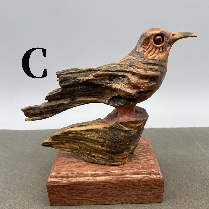 松の木の香り 手工彫り 木彫り鳥の置物 根彫り 実木工芸品 机・茶室・オフィスデスクの装飾アート