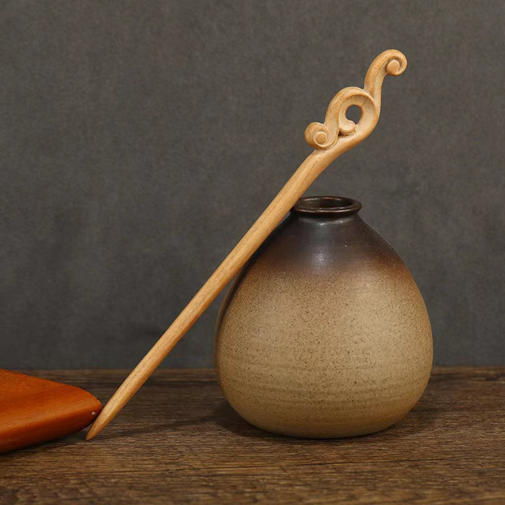 職人手作りの桃の木の簪 高級木材 桃材 1本かんざし 髪飾り かわいい 和風 桃の木のかんざし 手作りヘアアクセサリー