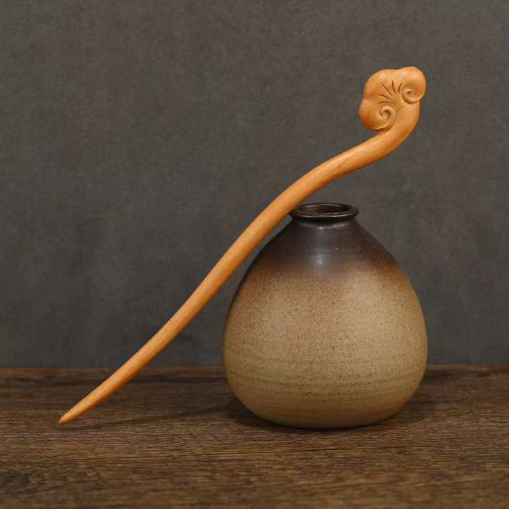 職人手作りの桃の木の簪 高級木材 桃材 1本かんざし 髪飾り かわいい 和風 桃の木のかんざし 手作りヘアアクセサリー