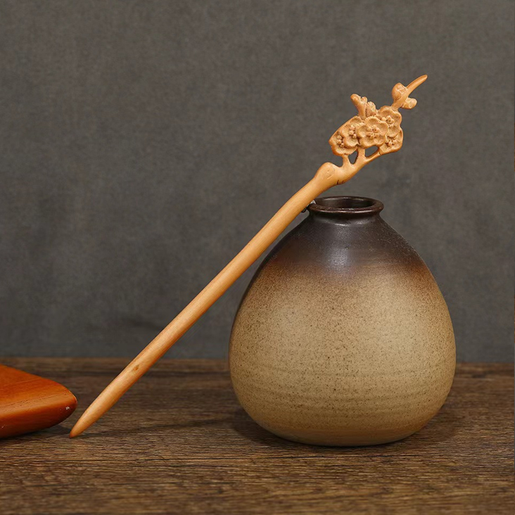 職人手作りの桃の木の簪 高級木材 桃材 1本かんざし 髪飾り かわいい 和風 桃の木のかんざし 手作りヘアアクセサリー