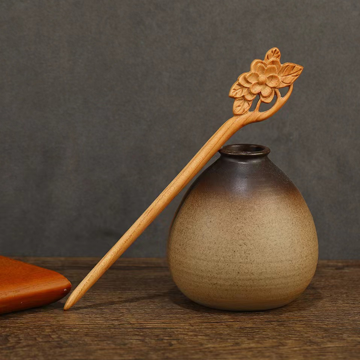 職人手作りの桃の木の簪 高級木材 桃材 1本かんざし 髪飾り かわいい 和風 桃の木のかんざし 手作りヘアアクセサリー