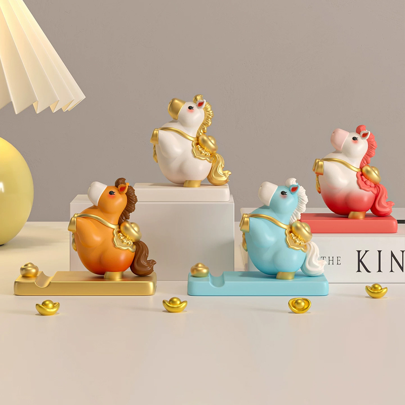 2026年 馬の置物 スマホスタンドタイプ 高級樹脂製 かわいいデスクオブジェ 贈り物・オフィス装飾に