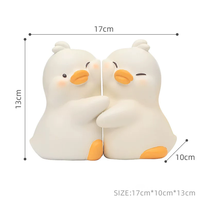 ブックエンド ハグするアヒル 樹脂置物 本立て かわいい 小さな黄色いアヒル装飾 デスク/棚のインテリアに ギフトにも癒し