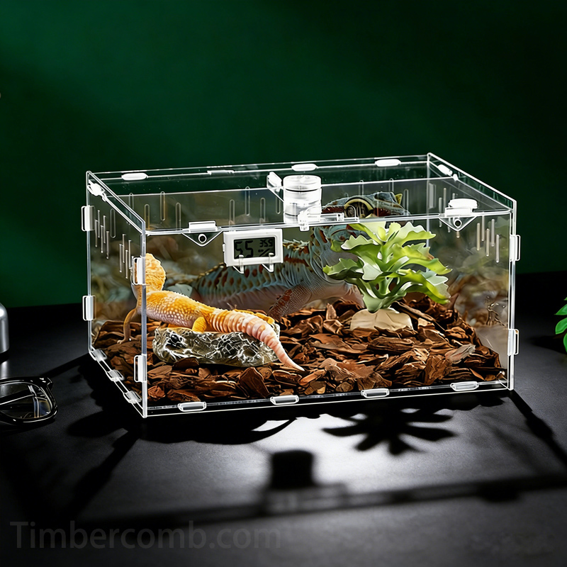 レオパ ケージ 爬虫類ケージ 爬虫類飼育 両生類 飼育ケージ 透明 温度湿度計付き 通気性 脱走防止 亀 トカゲ ヤモリ 蜘蛛 サソリハリネズミ ヘビ カエル アクリルケージ 2サイズ展開