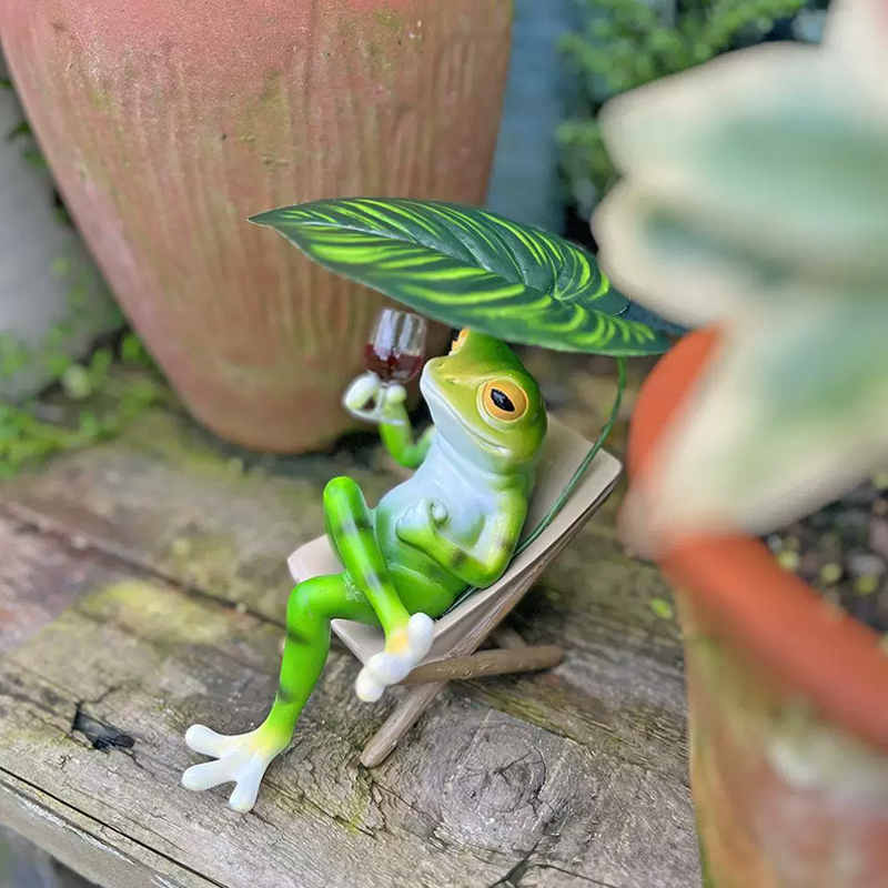 カエルの置物 ラウンジチェア 人気の置き物：リビング・バルコニー・アウトドアの景観飾りや誕生日プレゼントに