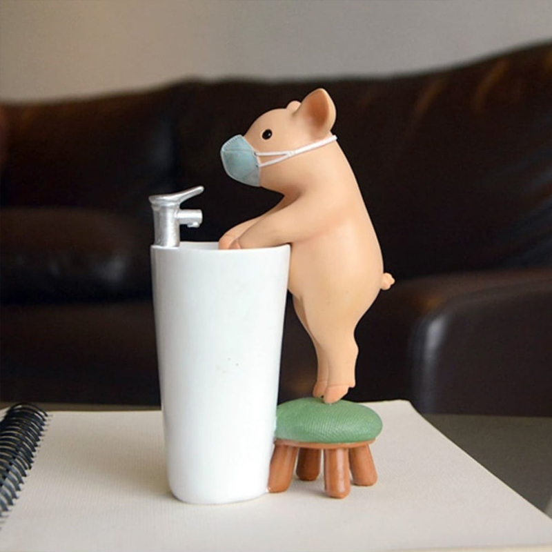 豚の置物 手洗いwithマスクオーナメント綺麗 ミニサイズ ブタのオブジェ 樹脂製 癒される 可愛い ピンク ブタ