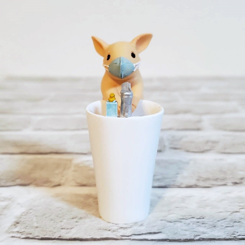 豚の置物 手洗いwithマスクオーナメント綺麗 ミニサイズ ブタのオブジェ 樹脂製 癒される 可愛い ピンク ブタ