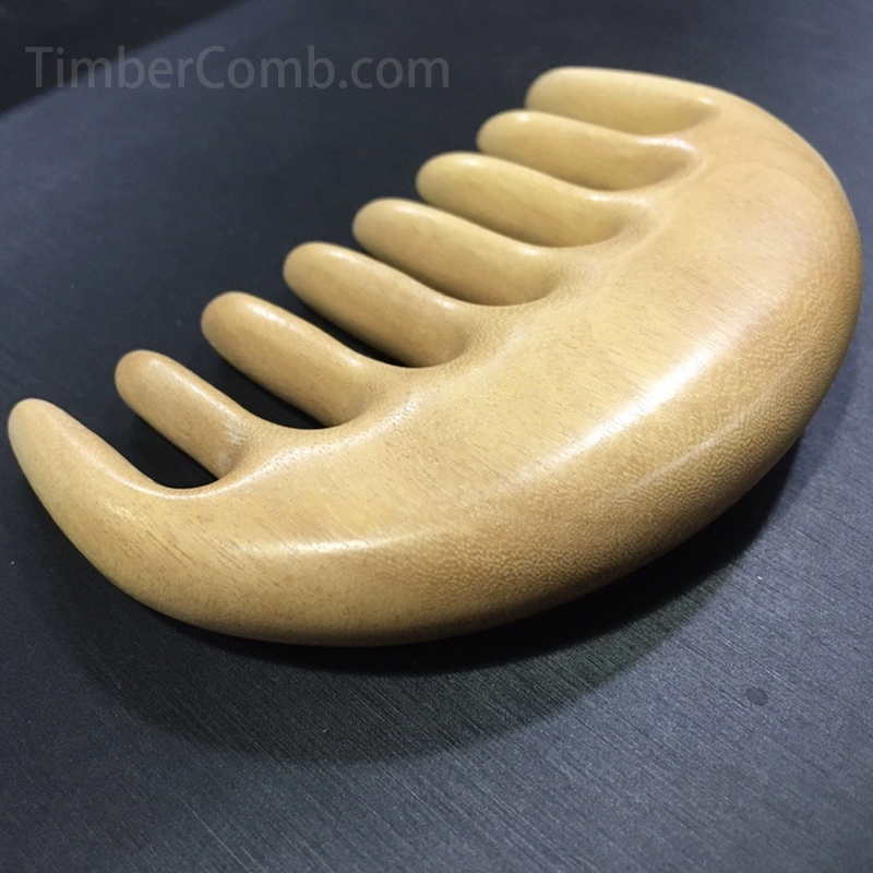 マッサージ櫛 高級つげ＆白檀製 ヘッドマッサージコーム 経絡ケア用 幅広8本歯 先丸加工 頭皮ケア-木彫り高級人気専門店