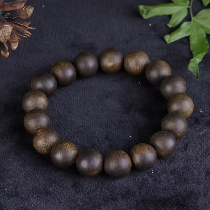 天然沈香木数珠ブレスレット 木製ビーズ、ヴィンテージ、天然の香り、男女兼用の盤玩アクセサリー、仏珠ネックレス。