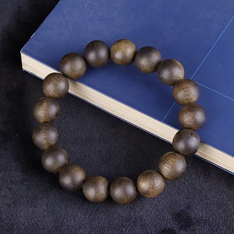 天然沈香木数珠ブレスレット 木製ビーズ、ヴィンテージ、天然の香り、男女兼用の盤玩アクセサリー、仏珠ネックレス。
