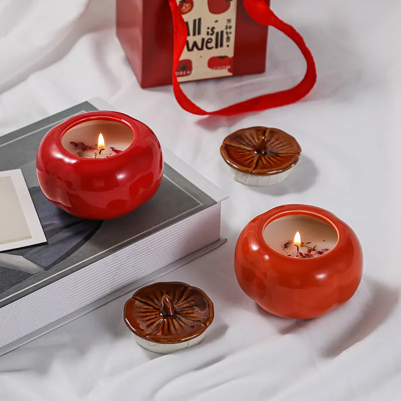 アロマキャンドル セット 2個 柿のオブジェキャンドル ギフト プレゼント 可愛い ギフトセット ソイキャンドル お風呂 瞑想 開運グッズ