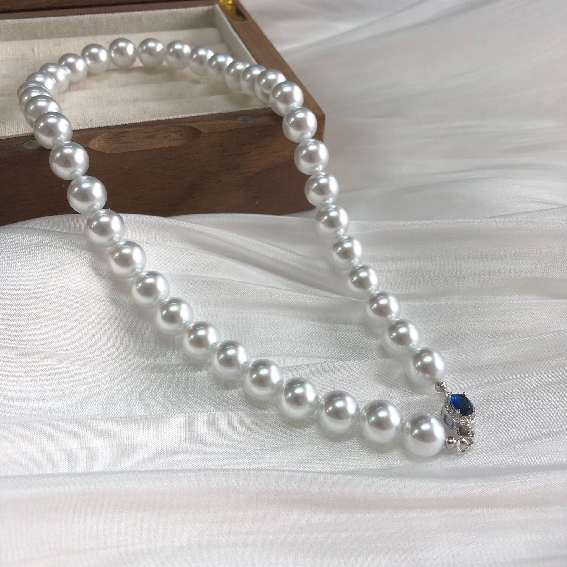 パールネックレス オーストラリア産 白蝶真珠 天然 ブルーサファイア 6mm 8mm 10mm