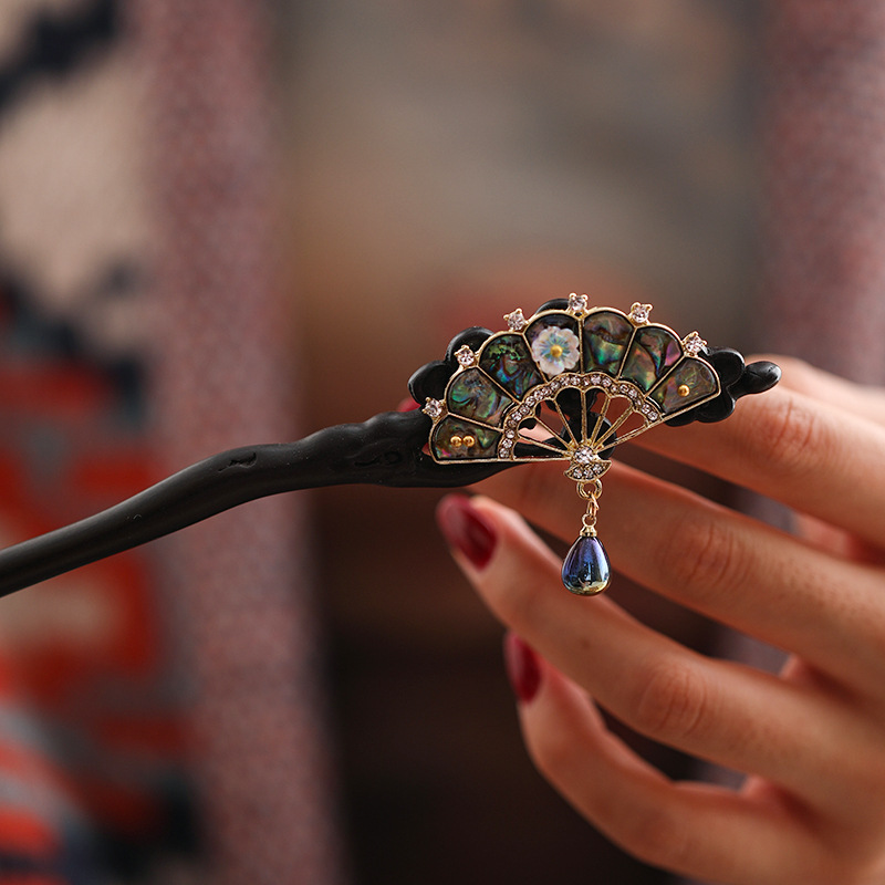 かんざし 一本差し 扇  簪 木製 黒壇 髪飾り 黒檀簪 普段使い 和装 結婚式 黒留袖 振袖 黒留袖 シンプル 