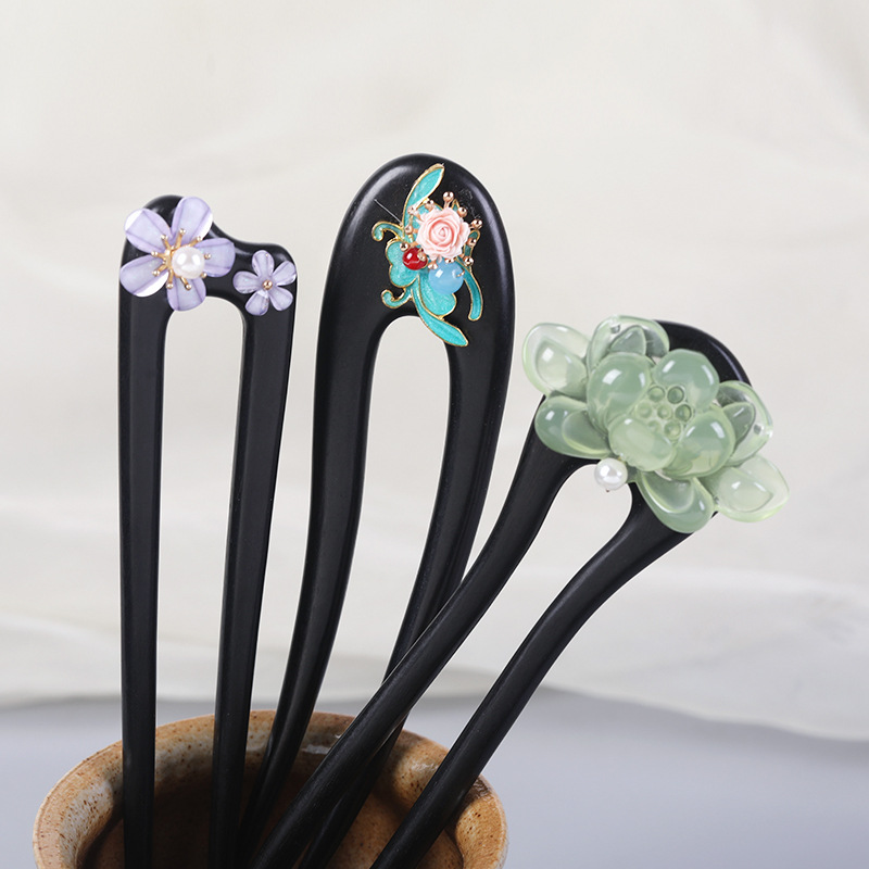 かんざし 簪 U字型 レディース ヘアアクセサリー 黒檀簪 普段使い 留袖用 結婚式 