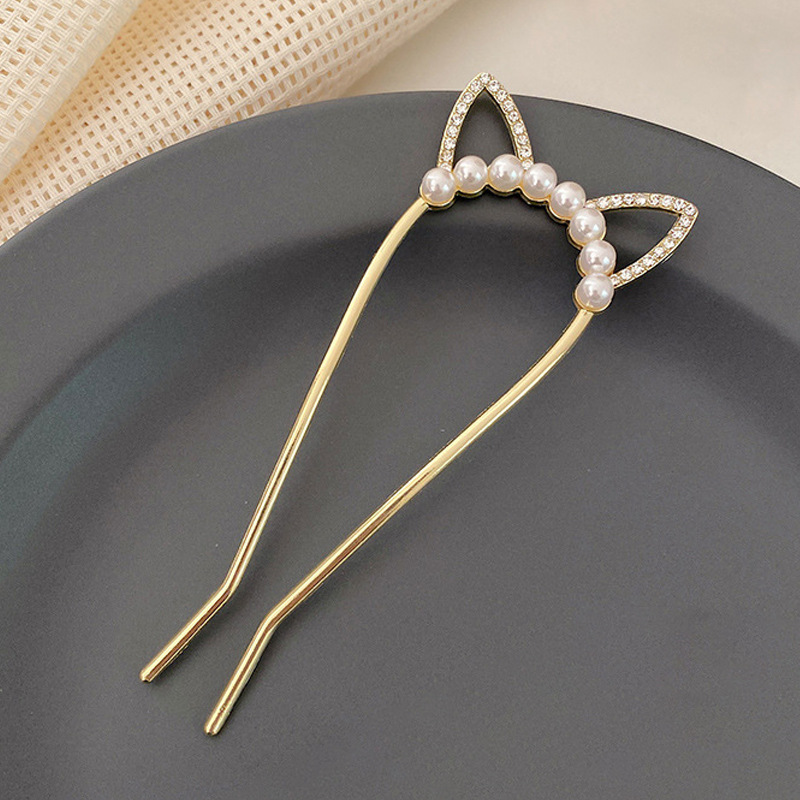 髪飾り成人式 パール  U型かんざし 簪  猫耳 結婚式 卒業式 留袖 夜会巻き ヘアピン おしゃれ かわいい