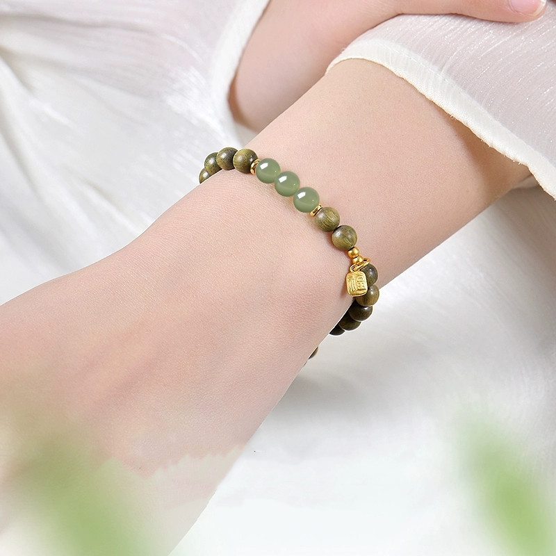 緑檀木ブレスレット 天然木 翡翠 6mm 木玉ブレス 数珠ブレスレット パワーストーン お守り