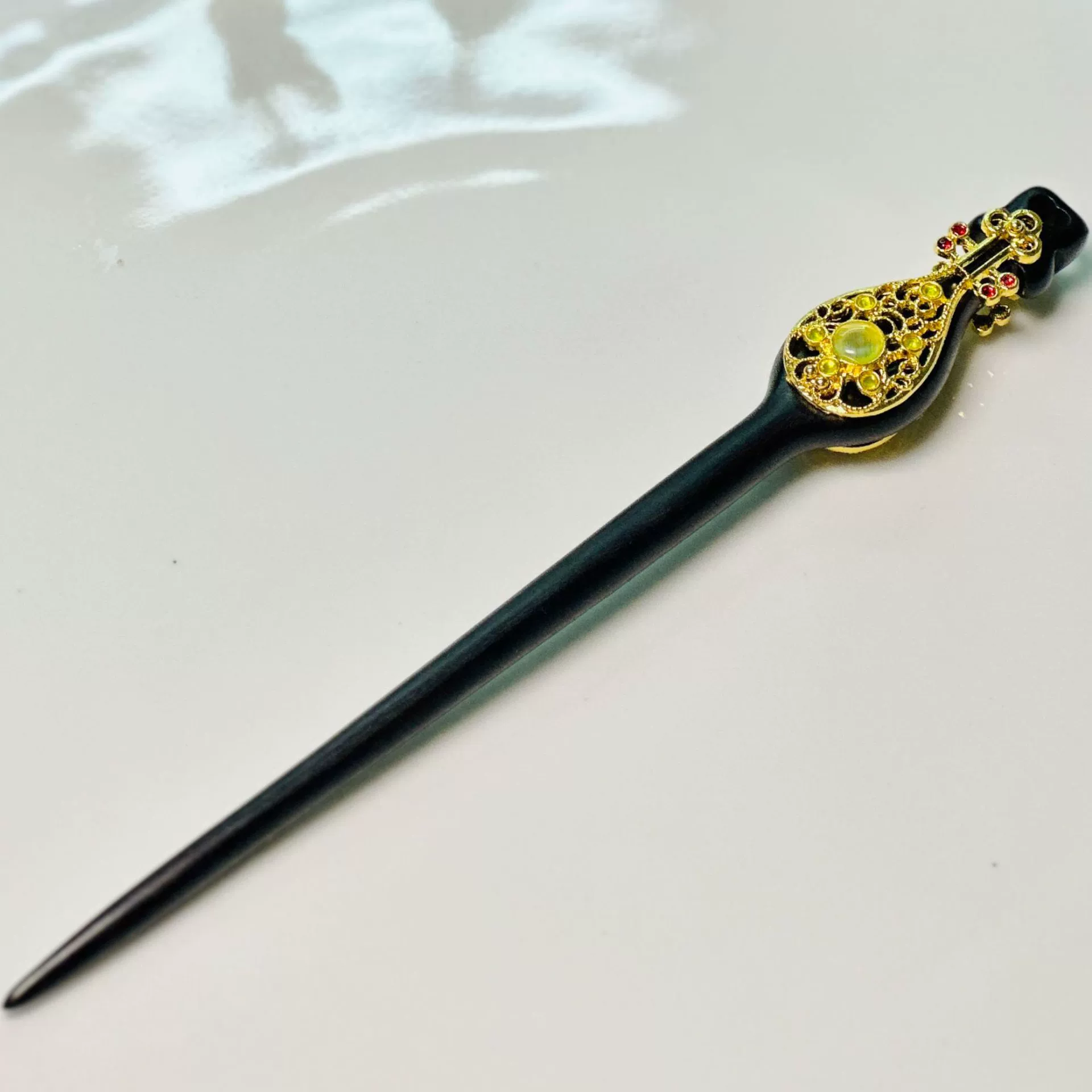 黒檀かんざし 天然木 簪 琵琶 びわ 一本挿し 髪飾り ヘアスティック 普段使い 和装 着物浴衣 中華風かんざし