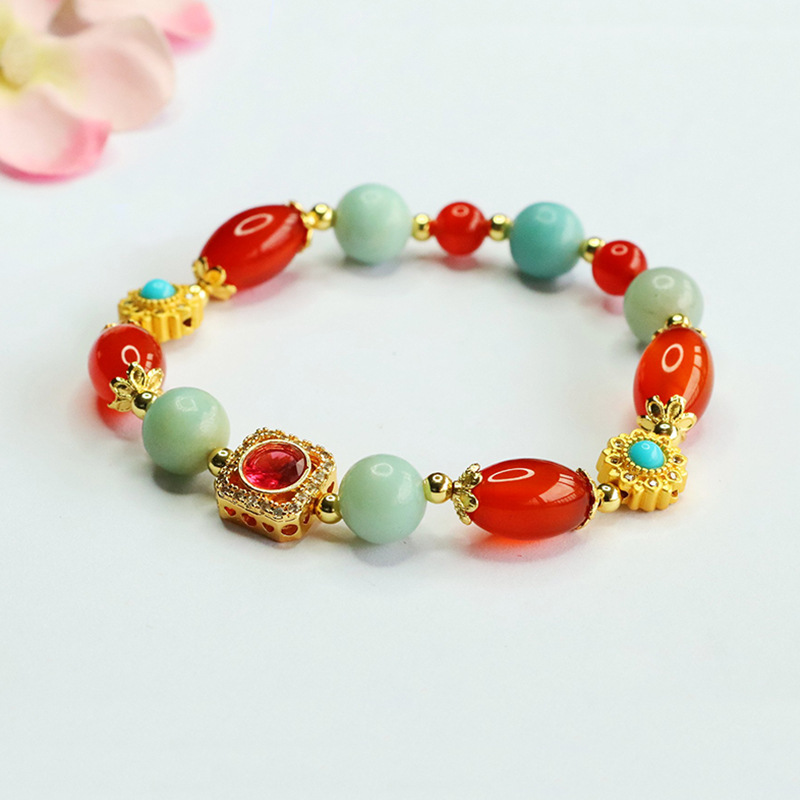 天然石ブレスレット レッドアゲート 赤瑪瑙 アマゾナイト 天河石 パワーストーン ブレスレット レディース 高品質 お守り