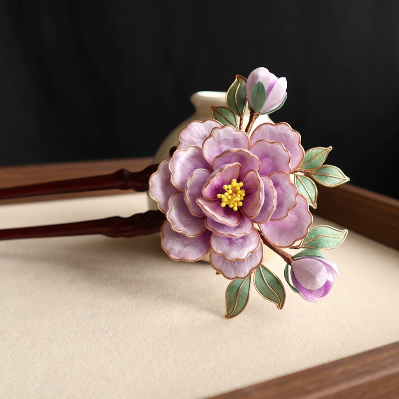 かんざし 簪 檀木 絨花 牡丹 U字 ヘアピン 和風 結婚式 成人式  普段使い