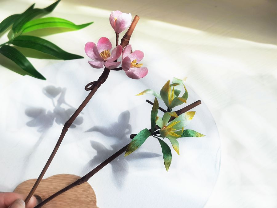 かんざし 天然竹 簪 絨花 梅 蘭 竹 菊 和風 ヘアアクセサリー 成人式 七五三 卒業式 入学式 