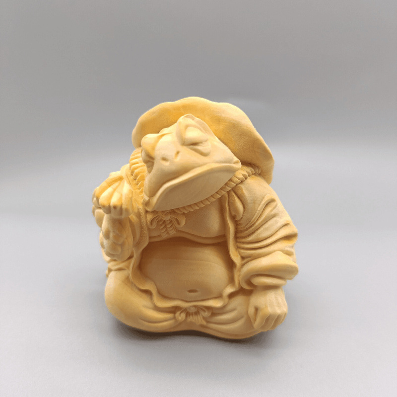 木彫り カエルの置物 フロッグ かえる 蛙 柘植 縁起物 インテリア おしゃれ 