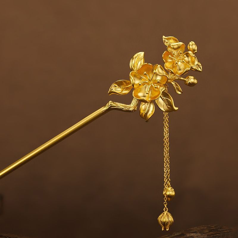 髪飾り 成人式  結婚式 桃の花 かんざし 花 簪 ゴールド 一本差し 浴衣 着物 和装小物