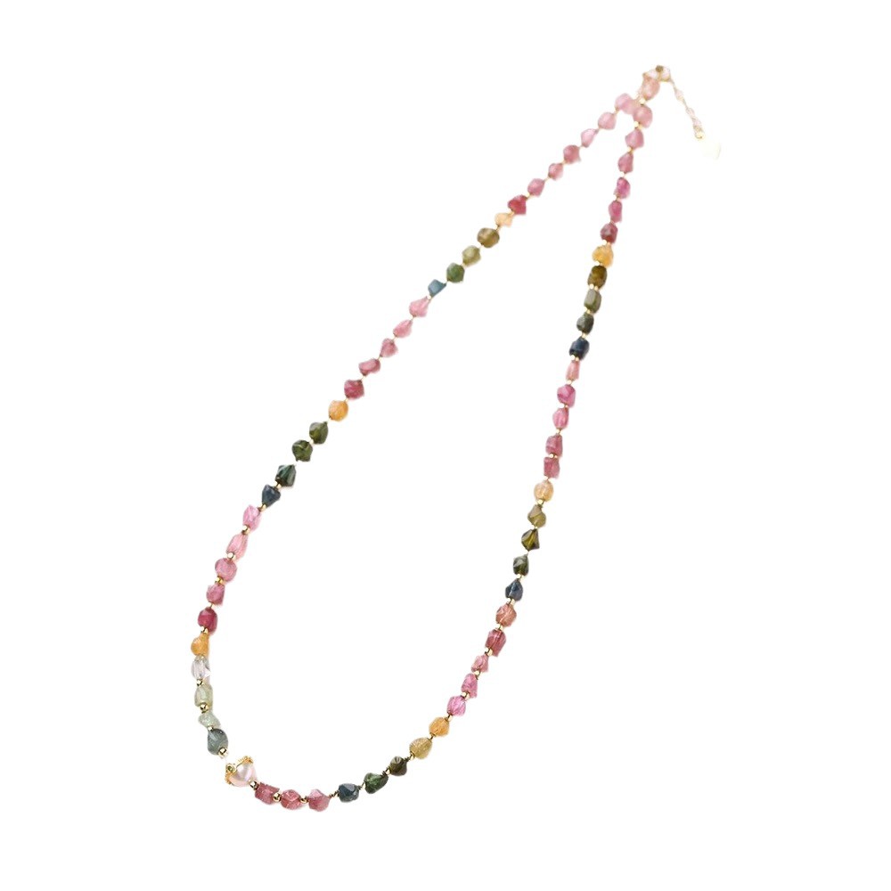 高品質 天然石 トルマリン ネックレス  マルチカラー 電気石 淡水パール レディース ジュエリー