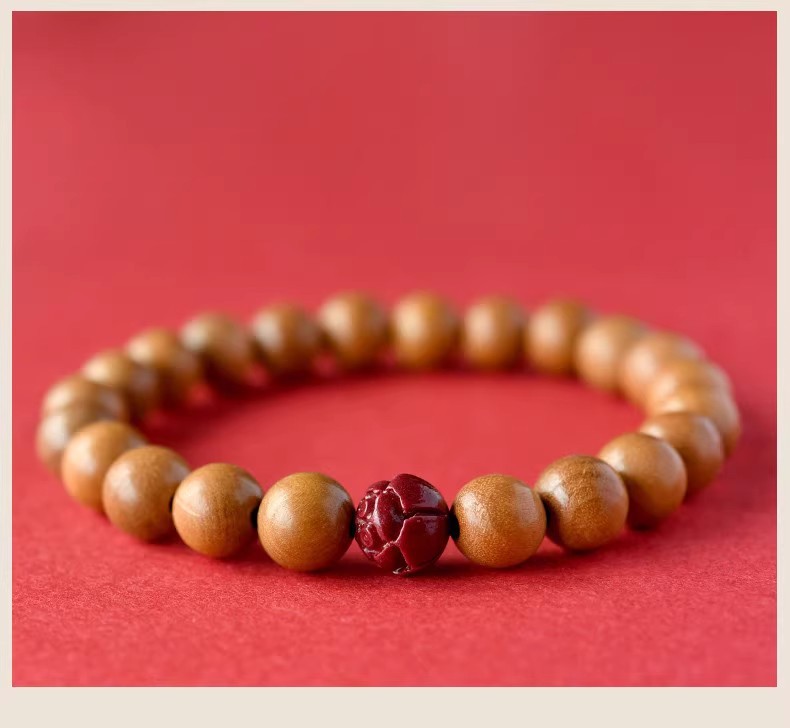 ロータスカット（蓮の花）ブレスレット 天然桃木製 仏教  数珠ブレスレット 男性用 女性用 メンズ レディース 10mm 送料無料