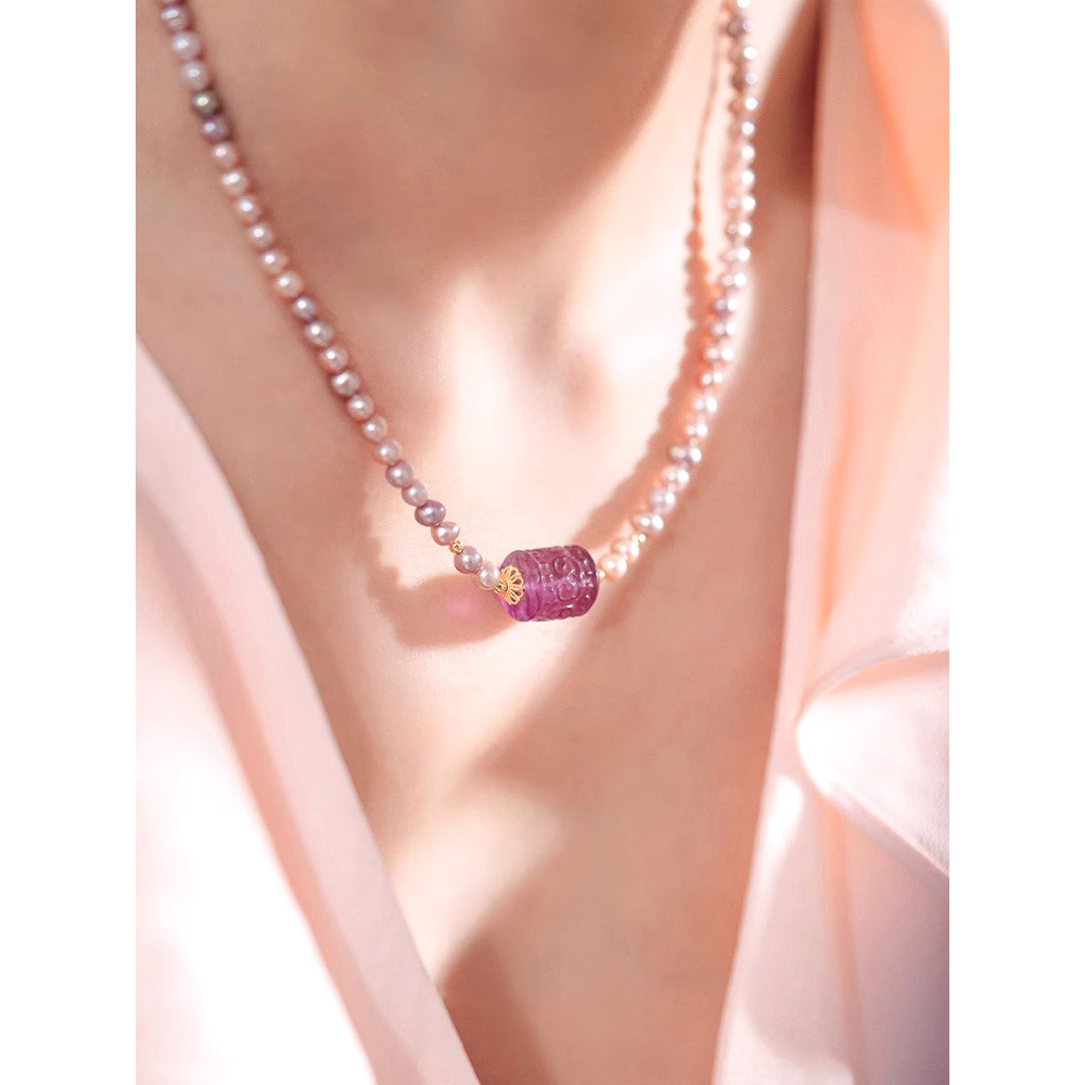パール ネックレス 紫 真珠 水晶 レディース おしゃれ フォーマル 結婚式 入学式 卒業式  