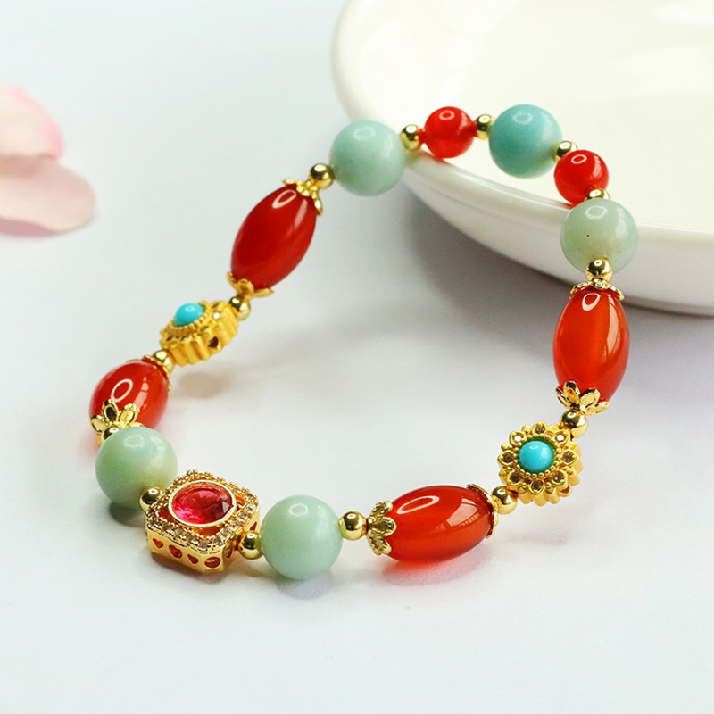 天然石ブレスレット レッドアゲート 赤瑪瑙 アマゾナイト 天河石 パワーストーン ブレスレット レディース 高品質 お守り