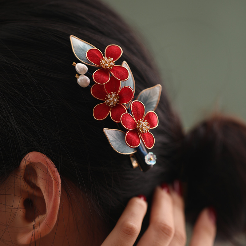 髪飾り 高級 かんざし 簪 天然木 ビロード 花 檀木 ヘアアクセサリー 和装 普段使い 結婚式 七五三   