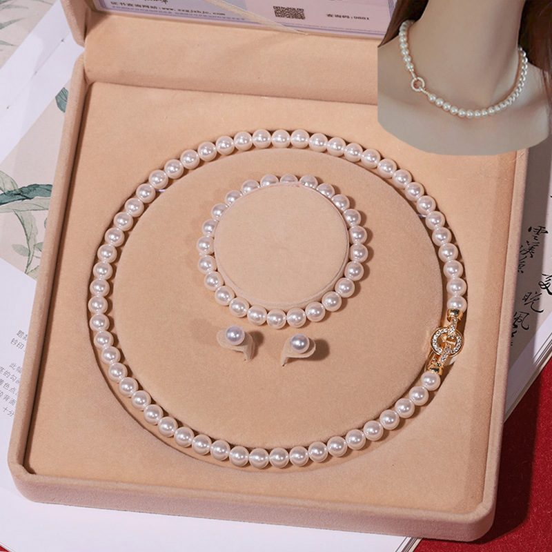 本真珠 ネックレス・ピアス・ブレスレット セット 8mm 貝パール ジュエリー