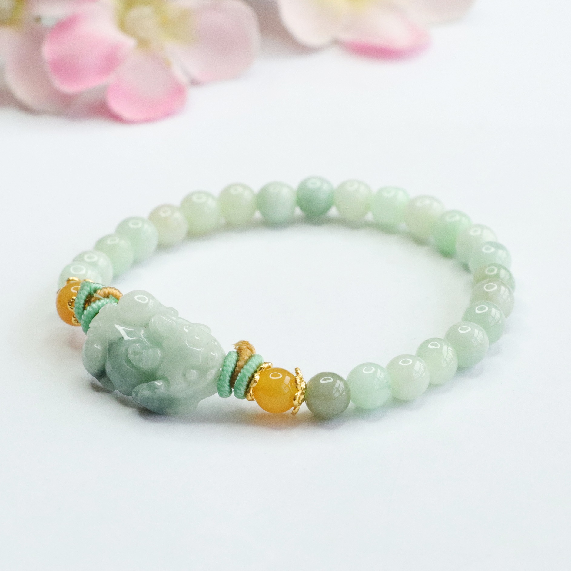 翡翠ブレスレット ひすい 貔貅 パワーストーン 天然石 女性用 稀少 天然翡翠 数珠ブレス お守り  