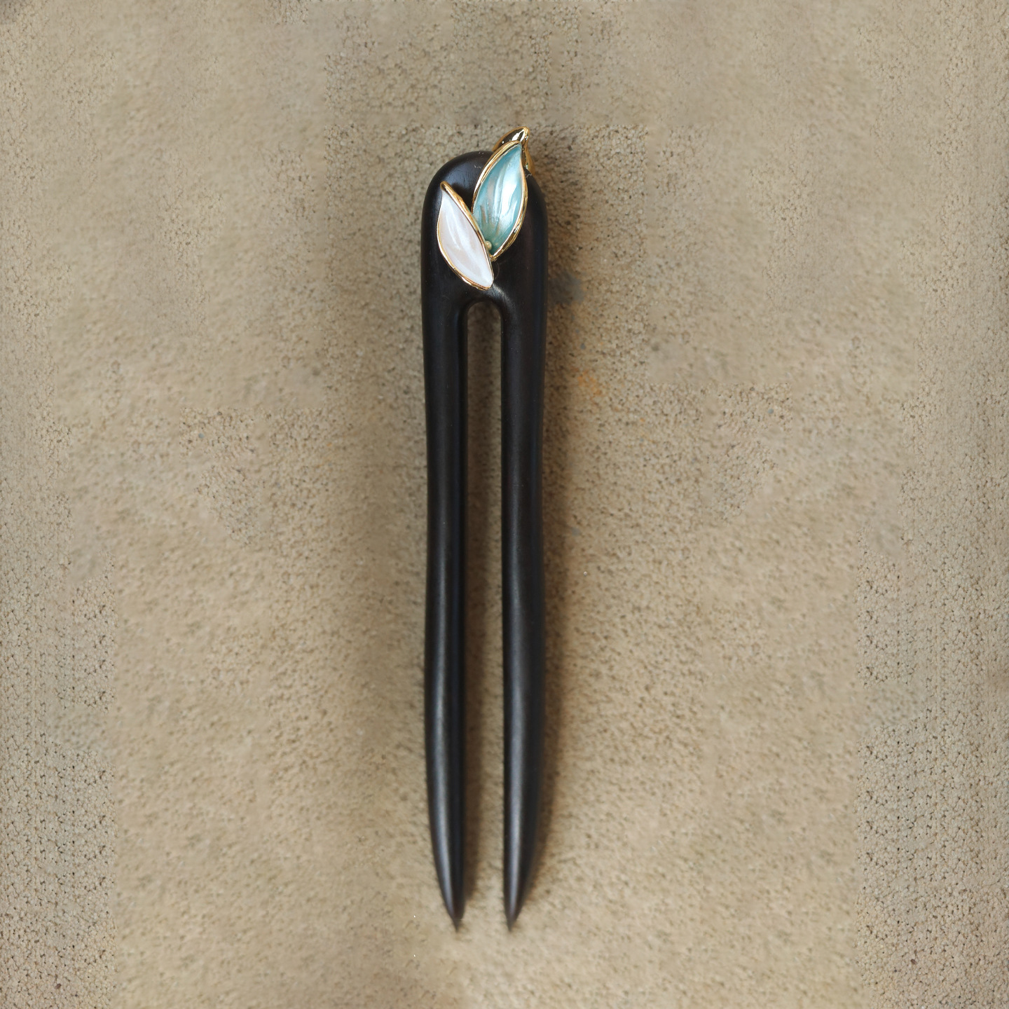 黒檀木 U字型かんざし 黒檀簪 葉っぱ 和装 髪飾り 普段使い 成人式 留袖用 結婚式 