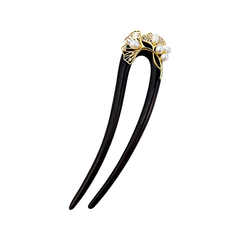 かんざし 天然木 簪 U字 ヘアピン 檀木 真珠 銀杏 和風 普段使い 成人式 留袖用    