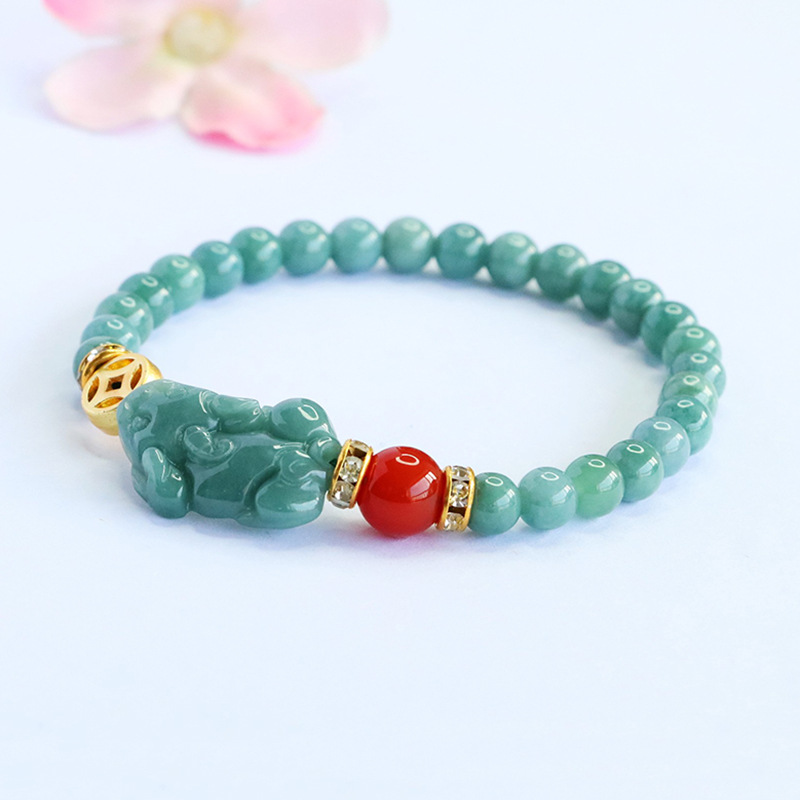 翡翠 ヒスイ ブレスレット 天然石 本翡翠 貔貅 赤瑪瑙 パワーストーンブレスレット 高品質