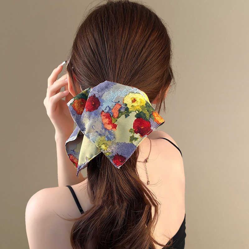 シュシュ ヘアゴム 油絵風 スカーフ ヘアアクセサリー おしゃれ 女性 プレゼント