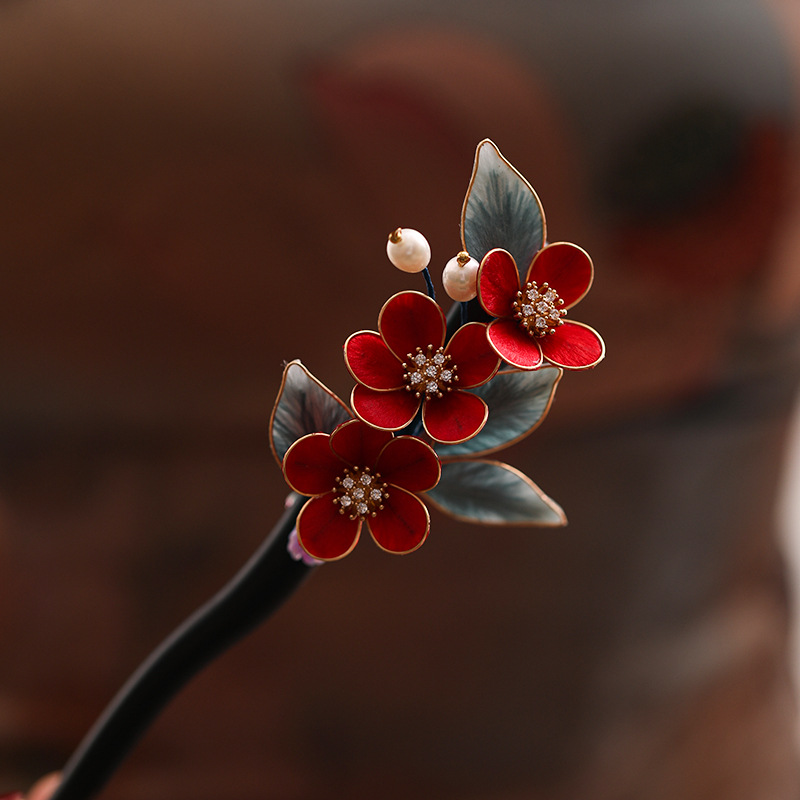 髪飾り 高級 かんざし 簪 天然木 ビロード 花 檀木 ヘアアクセサリー 和装 普段使い 結婚式 七五三   