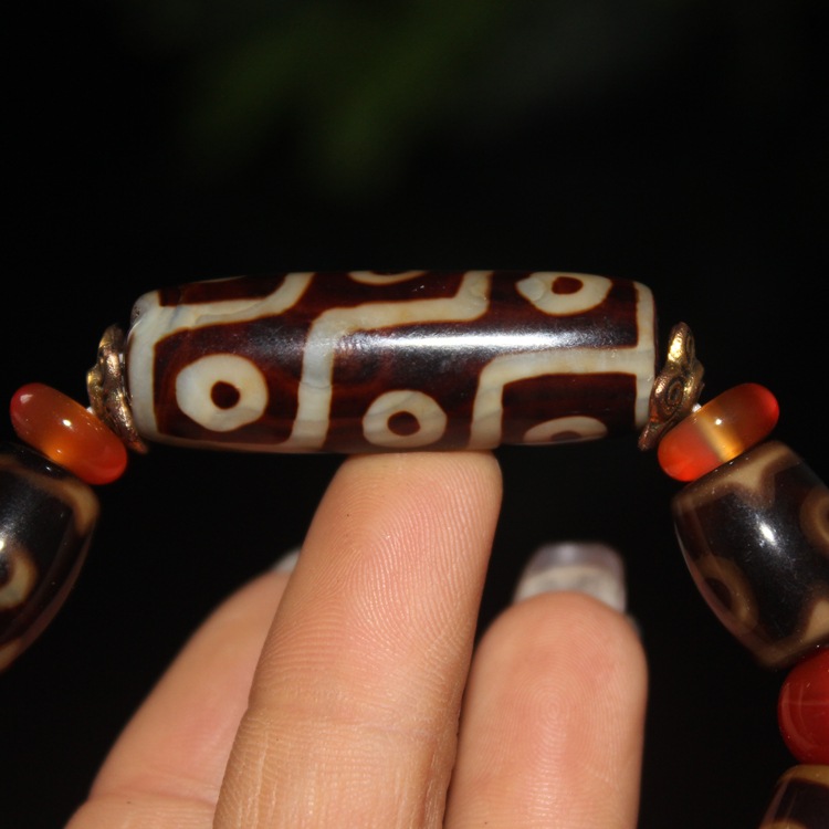 天珠ブレスレット 天然石 パワーストーン  九眼天珠+三眼天珠+瑪瑙(メノウ) ブレスレット  メンズ レディース